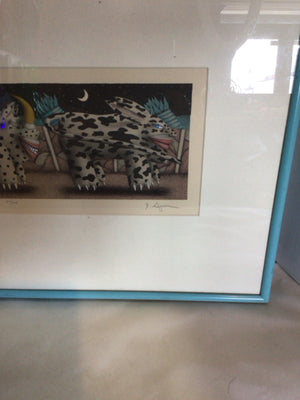 Signed Blue/Multi Framed Art