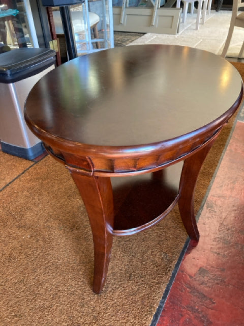 Side Wood Oval Tiered Brown Table