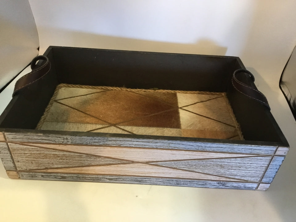 Lined Brown Cowhide Diamond Handled Tray