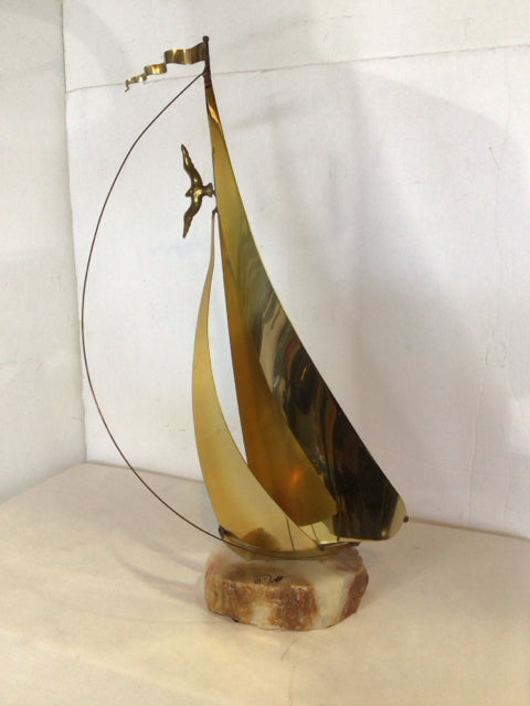Mid Century Brass Sailboat Figurine