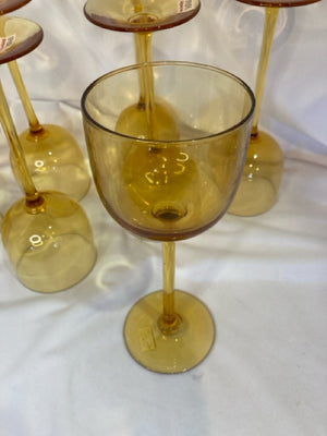 Italian 1960's Hand Blown Amber Wine Glasses