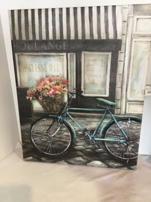 Multi-Color Canvas Bicycle Flowers Stretch Canvas Art