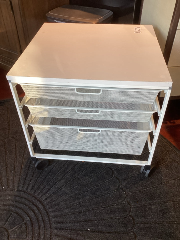 Metal 3 Drawers On Casters White Cart
