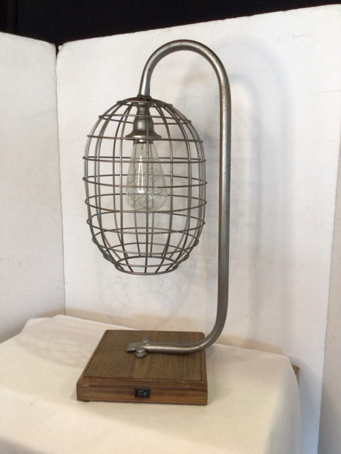 Battery Operated Brown/Gray Wood/Metal Arched Lamp