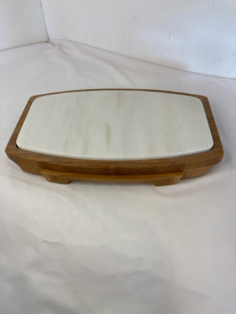 B & G 5 Piece Set White/Brown Marble/Wood Charcuterie w/Knife Cutting Board