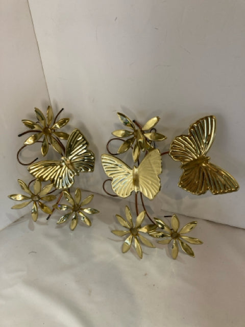 Pair Brass Metal Butterflies Wall Hanging Art