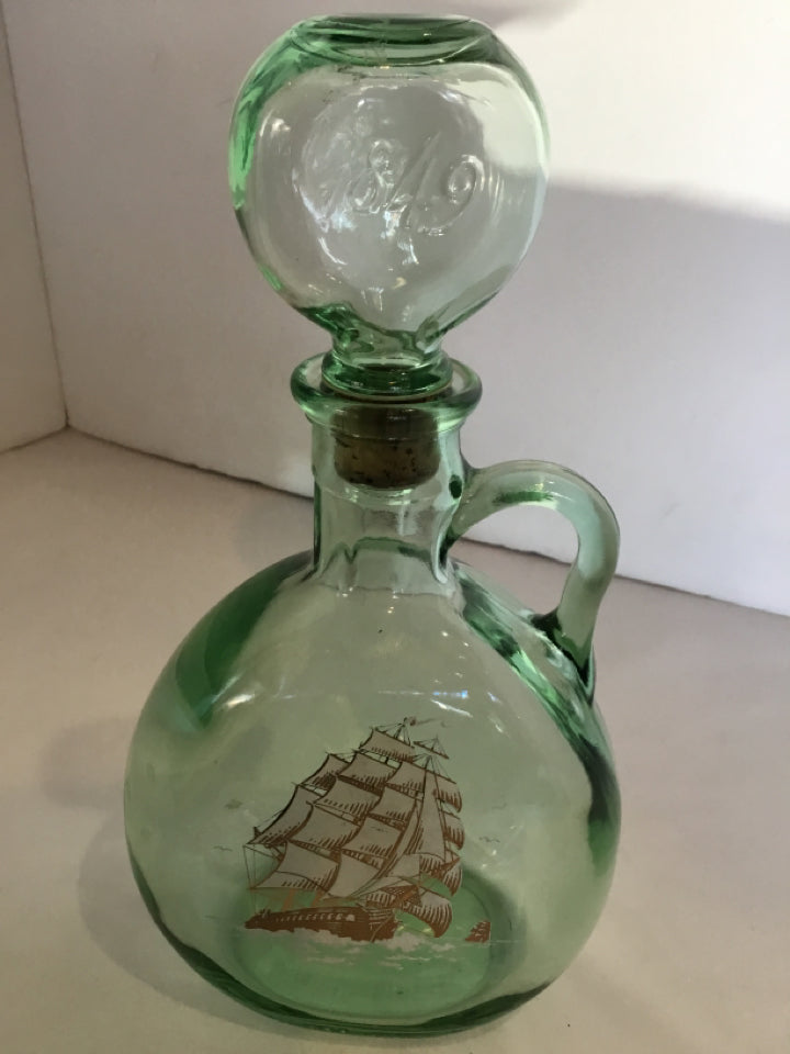 Green Glass Ship Decanter