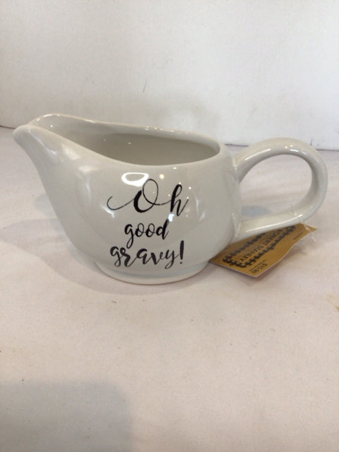 White/Black Ceramic Words Gravy Boat