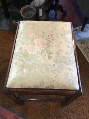 Vintage Wood Upholstered Seat Floral Yellow Ottoman