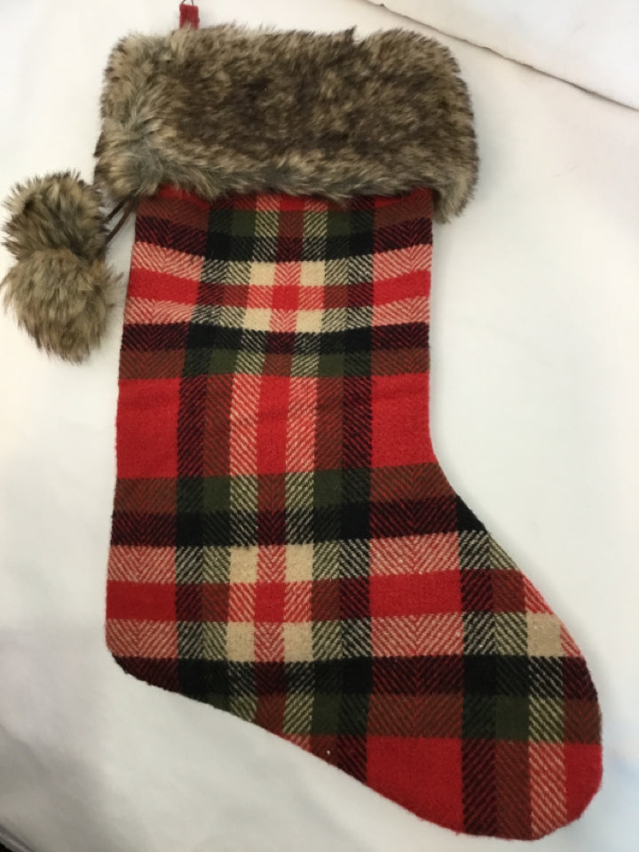 Christmas Red/Brown Polyester Stocking Checkered Holiday Item