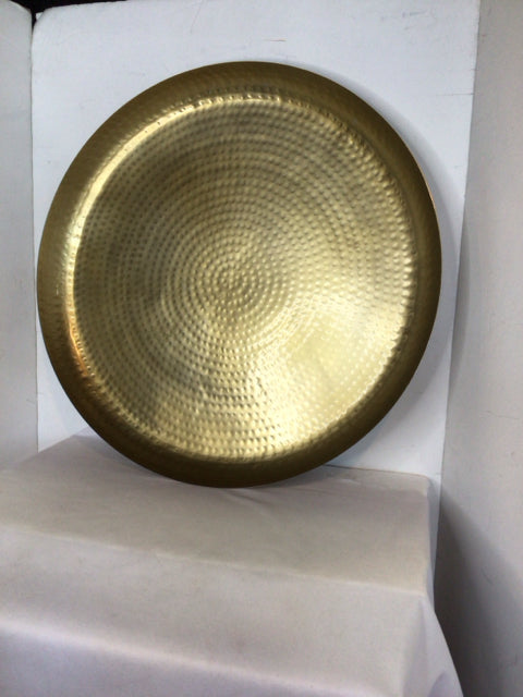 Round Gold Metal Hammered Tray