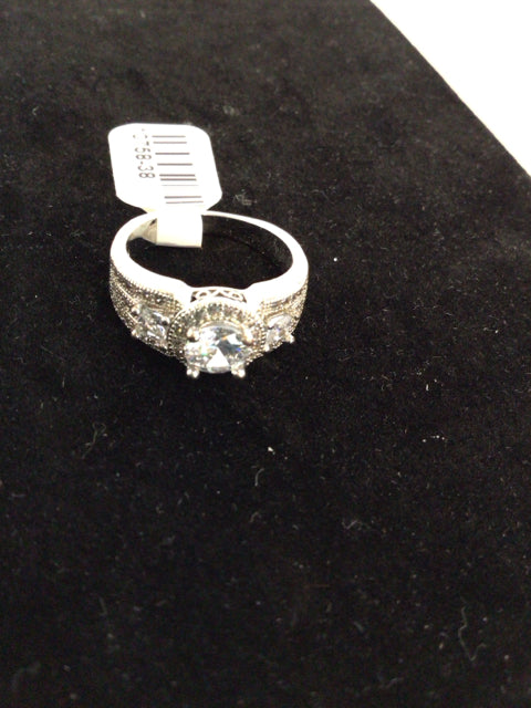 Silver Round Rhinestone Ring