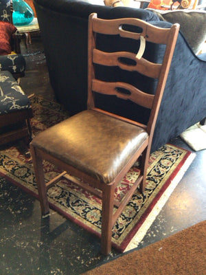 Wood/Leather Armless Brown Chair