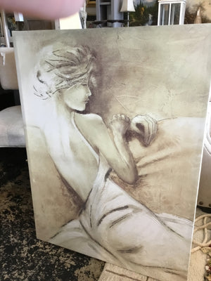 White/Beige Woman Stretch Canvas Art
