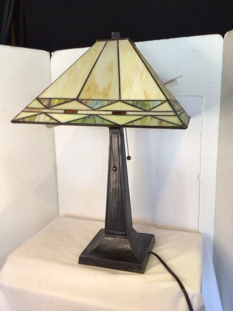 Mission Cream/Green Stained Glass Lamp