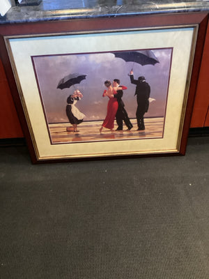 Cream/Black People Umbrella Framed Art