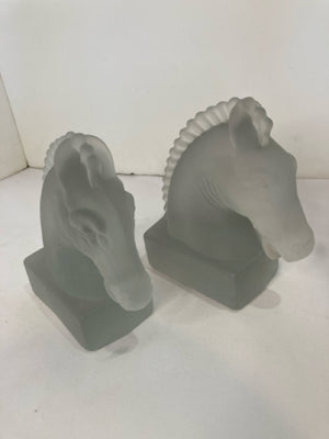 Clear Frosted Glass Horse Head Book Ends