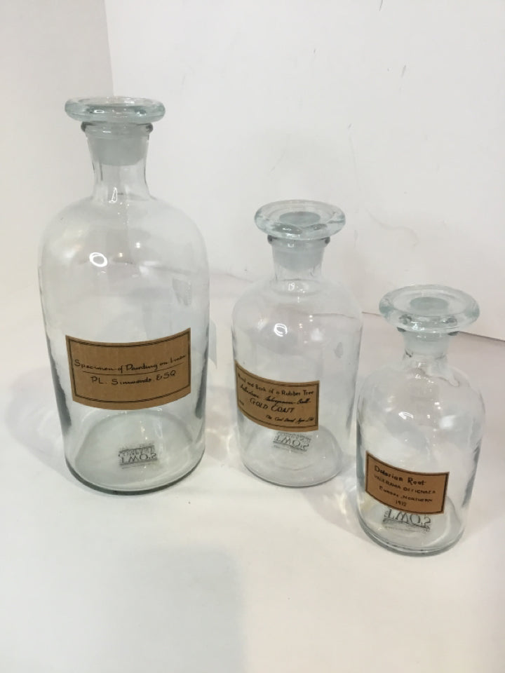 Two's Company Apothocary Clear Glass Set of 3 Bottle Set