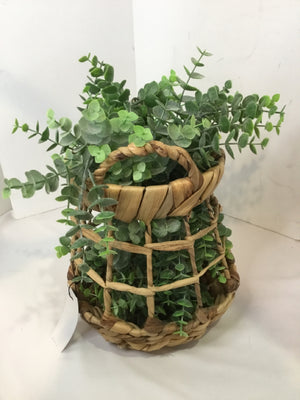 Green/Tan Seagrass Eucalyptus In Basket Faux Plant