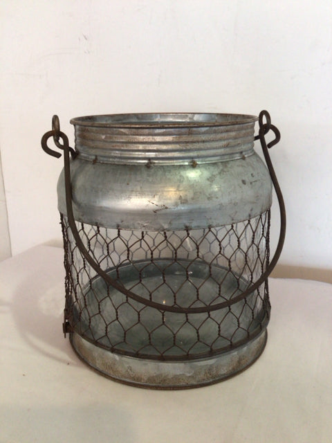Industrial Gray Glass/Metal Candle Holder
