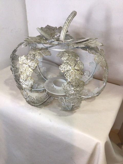 Fall White Metal Pumpkin Candle Holder Holiday Item