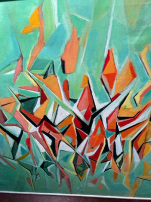 Abstract Green/multi Geometric Framed Art