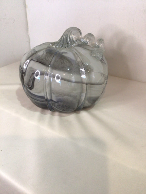 Fall Gray/White Glass Pumpkin As Is Holiday Item