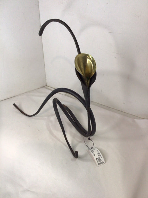 Brutalist Black/Brass Metal Floral Statue