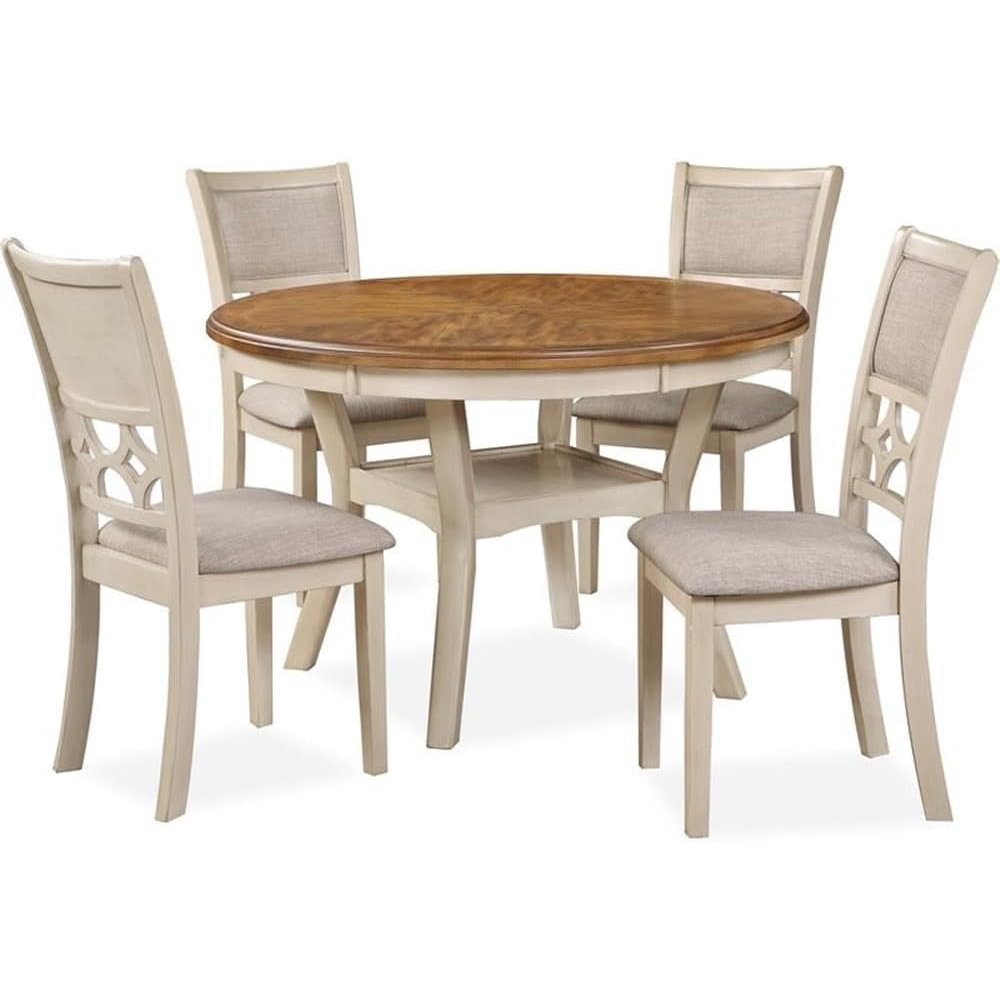 Bison Commerce LLC Pedestal Wood 4 Chairs Cream/Brown Table & Chairs 3J9P4CDG