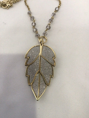 Gold/white Leaf Pave Necklace