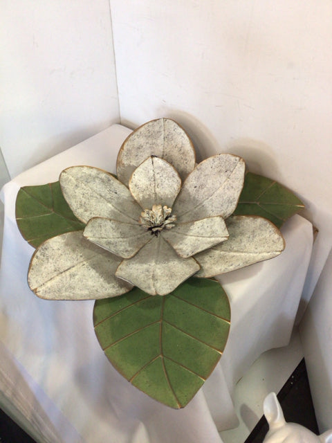 Outdoor/Outside Metal Flower Green/White Wall Decoration Art
