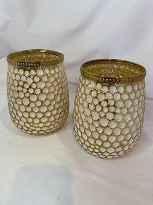 Tealight Gold/White Glass Pair Candle Holders