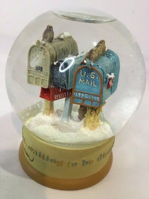 Snow Globe Yellow/Blue Glass Mailboxes Holiday Item