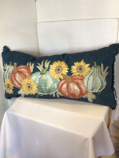 House & Garden Blue Crewel Pumpkin Pillow
