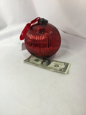 Ornament Red Glass Ribbed Holiday Item