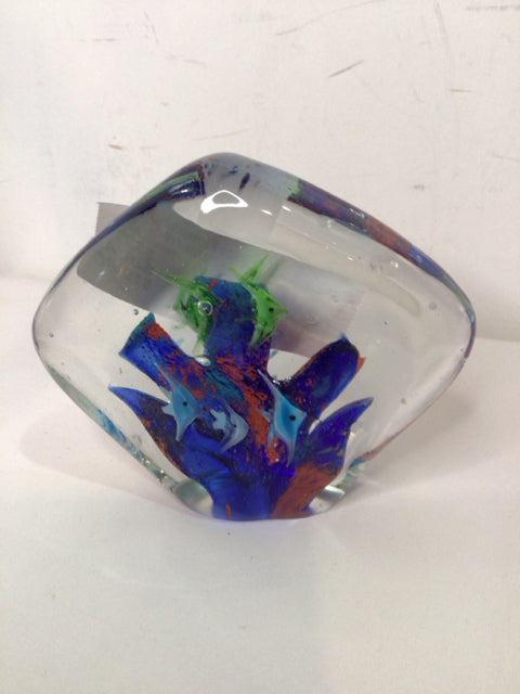 Murano Modern Clear/Blue Glass Fish Statue
