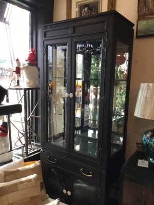 Glass Front Wood Black Armoire