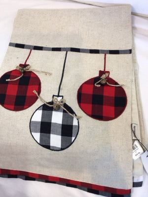 PIER 1 Christmas Red/Black Cotton Table runner Ornaments Holiday Item