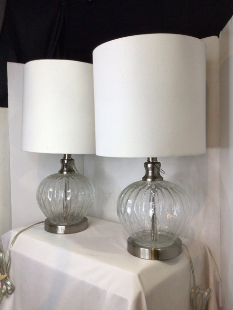 Pair Clear Glass Bubble Lamp Set