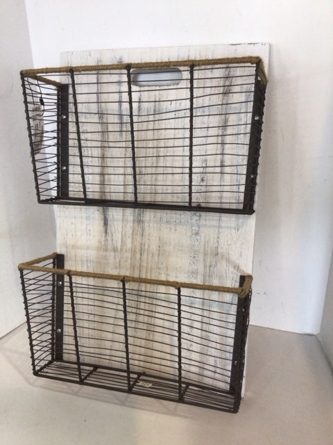Wall Mounted Metal/Wood White/Gray Organizer