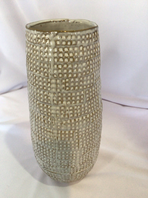 2K4P27N9 Bloomingvile Cream/ brown Ceramic Checked Vase