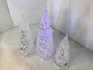 Set of 3 Clear/Multi Lucite Christmas Trees Battery Holiday Item