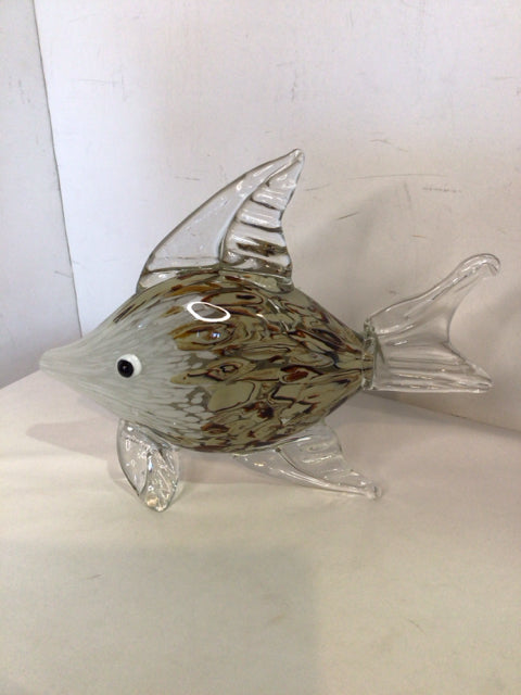 HandBlown White/Brown Glass Fish Figurine