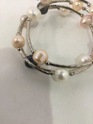 Silver Wrap Pearl Bracelet