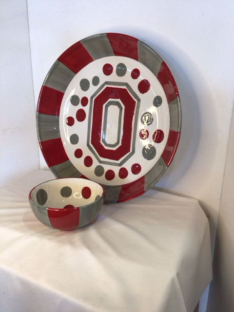 Chip & Dip Red/Gray Ceramic OSU Bowl