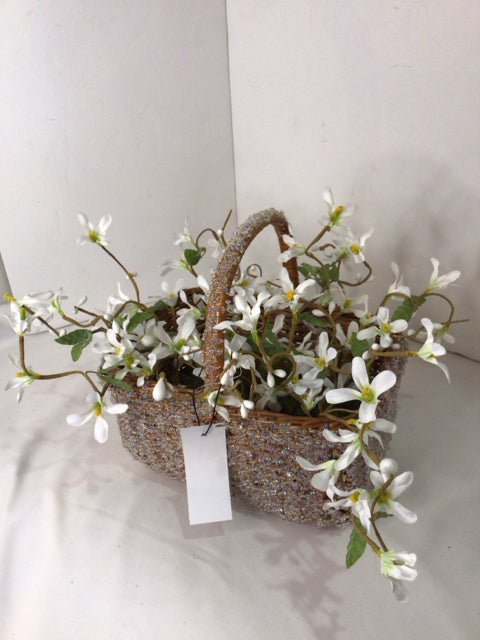 White In Basket Faux Flowers