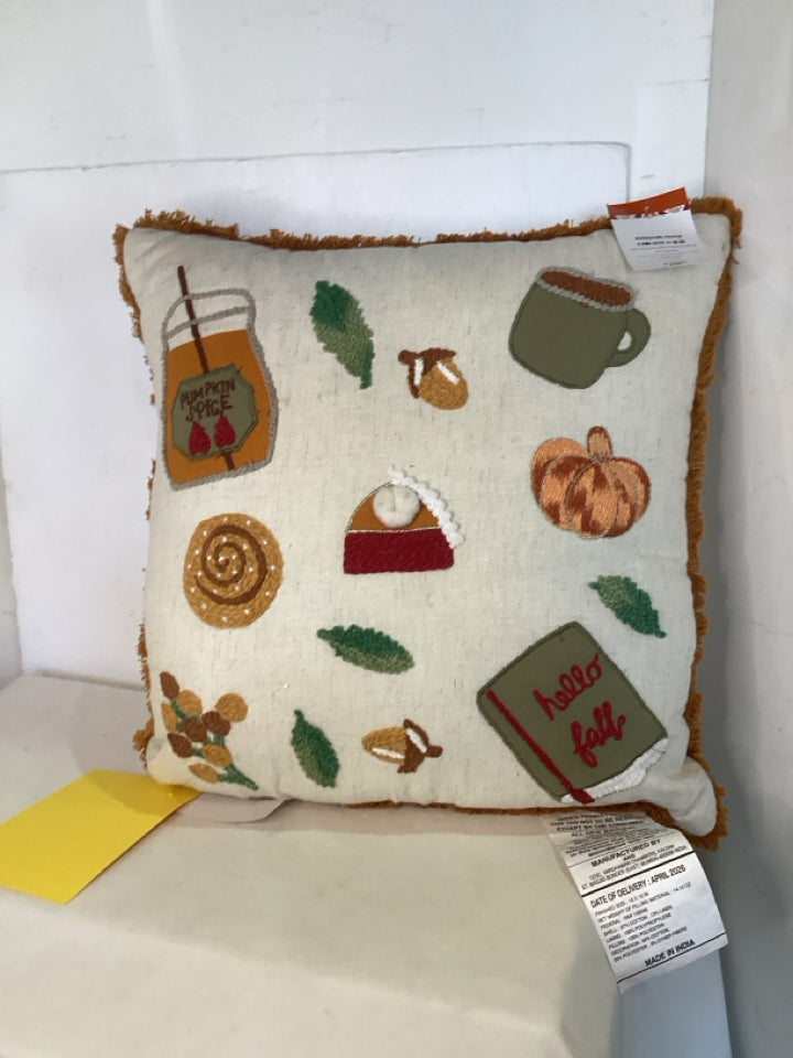 Kirkland's Cream/Orange Crewel Pumpkin Pillow