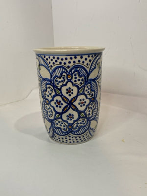 World Market Blue/White Pottery Handpainted Utensil Holder