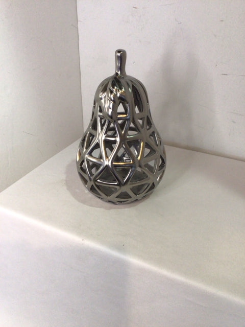Silver Ceramic Pear Sculpture