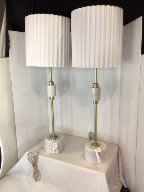 Pair White Marble Lamp Set